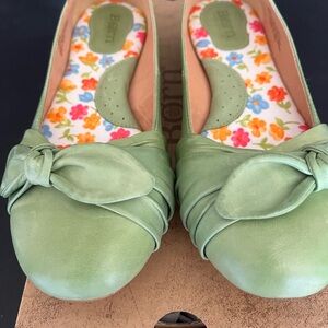 Born Green Leather Flats with Knotted Detail NIB